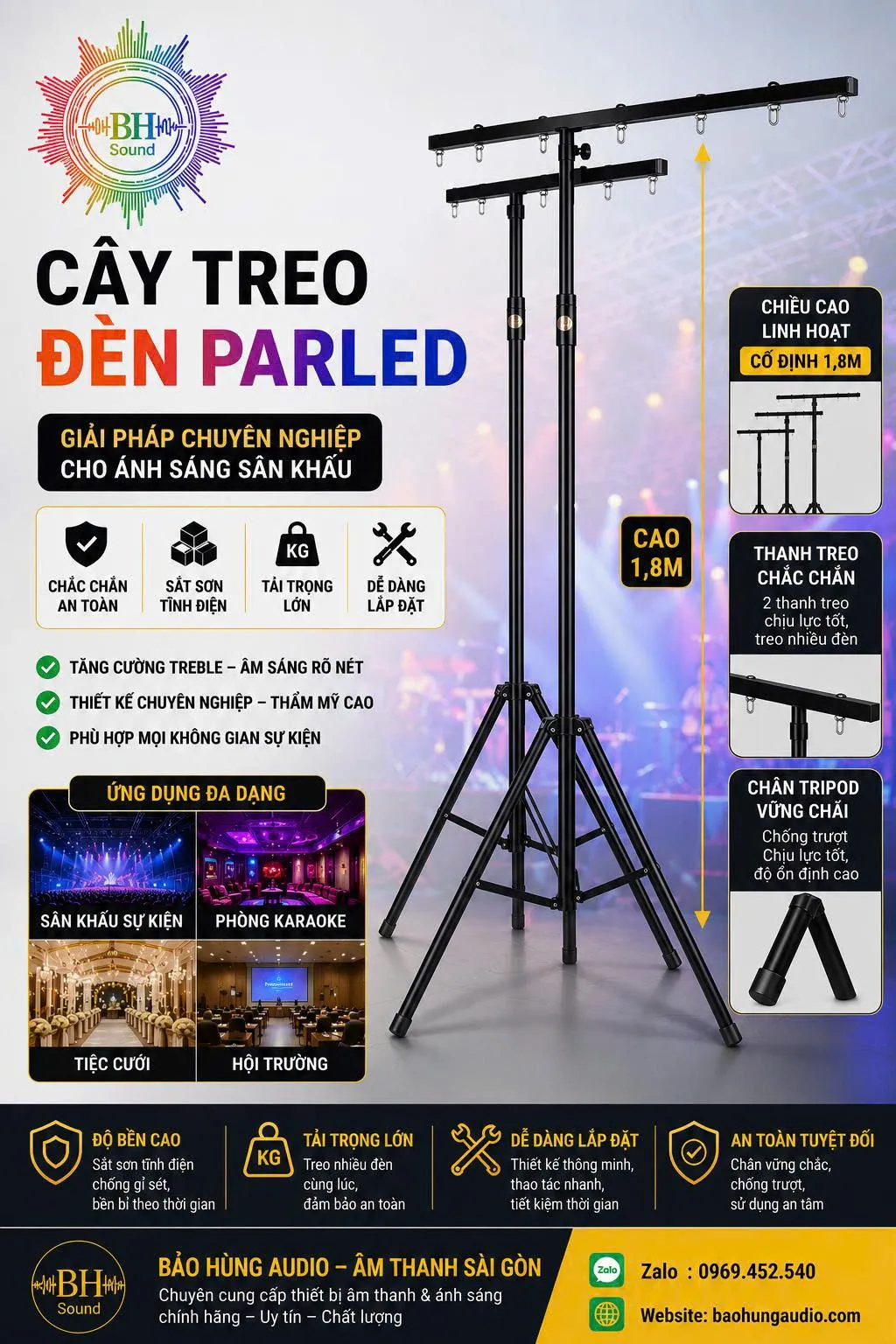Cây Treo Đèn Parled Sân Khấu Chuyên Nghiệp Bảo Hùng Audio