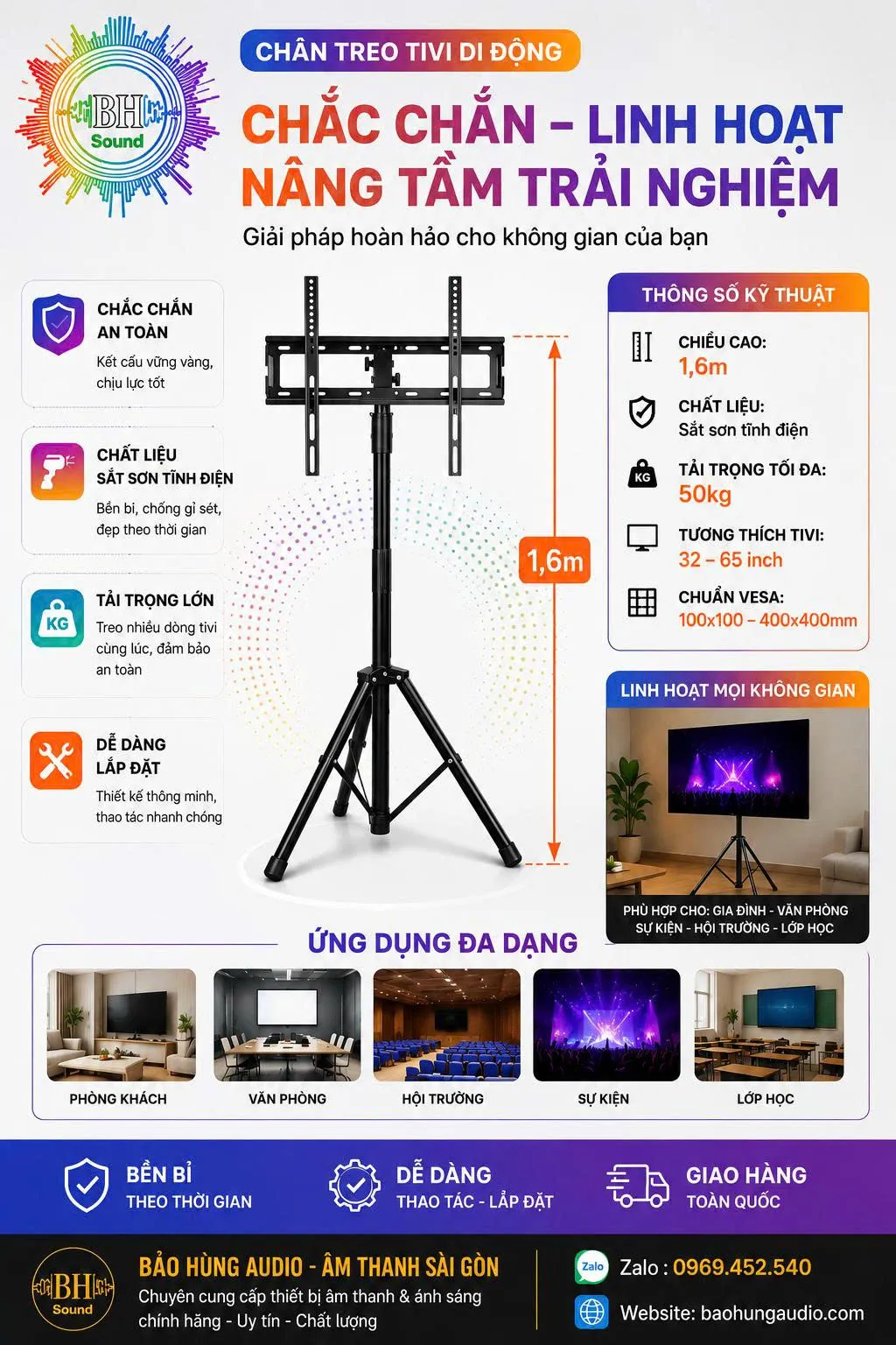 Chân Treo Tivi Di Động Cao Cấp - Giá Đỡ TV Linh Hoạt, Chắc Chắn