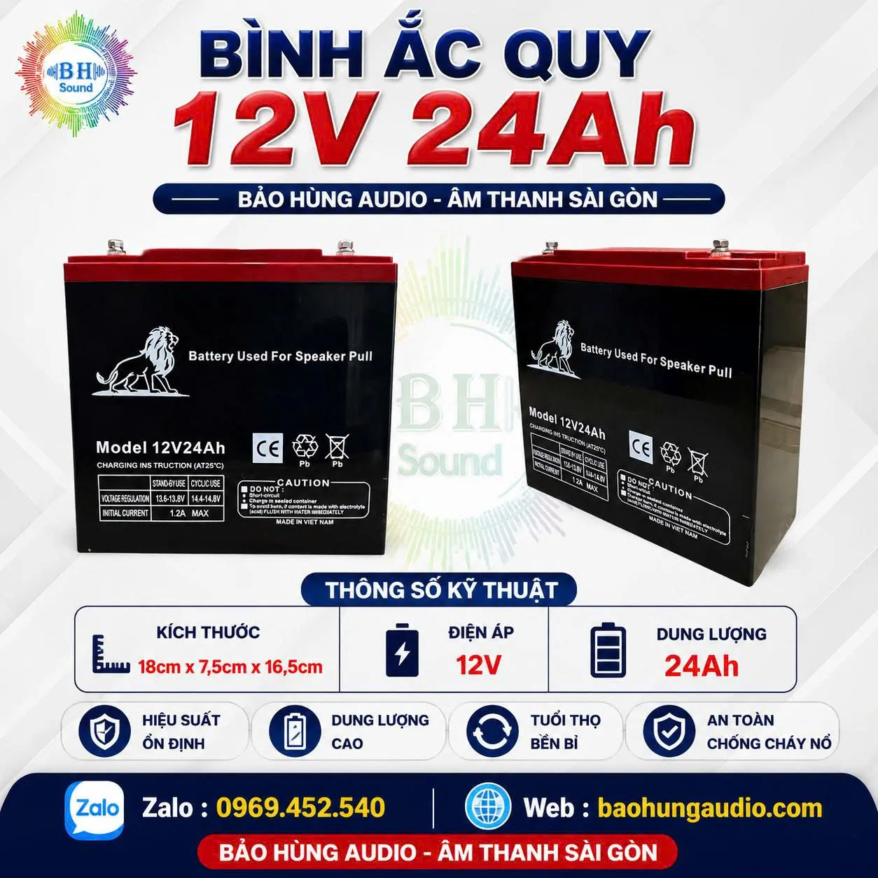 Bình Ắc Quy 12V 24Ah Chuyên Dụng Cho Loa Kéo - Bền Bỉ, An Toàn