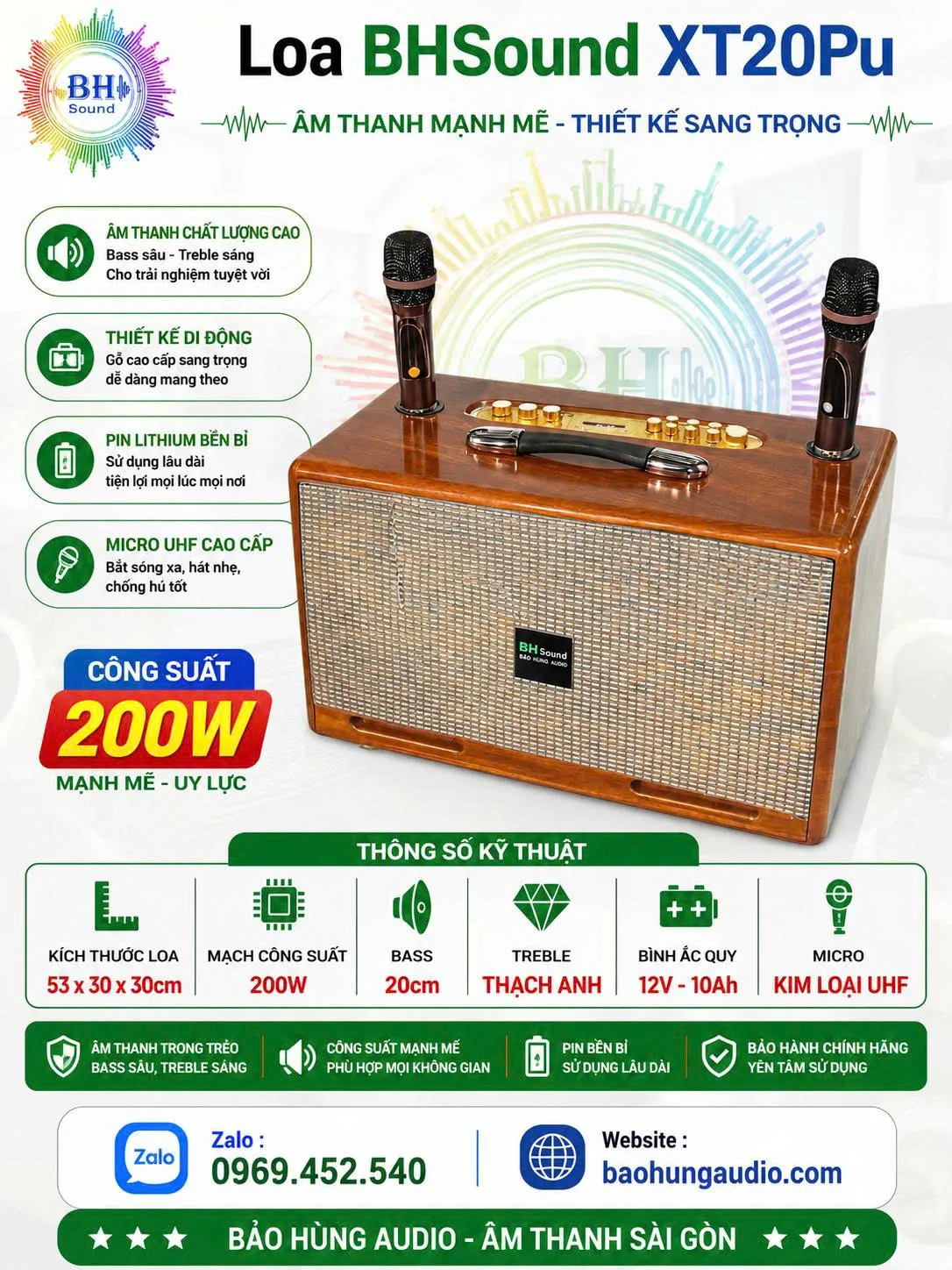 Loa Karaoke Xách Tay BHSOUND XT20Pu - Âm Thanh 200W Mạnh Mẽ
